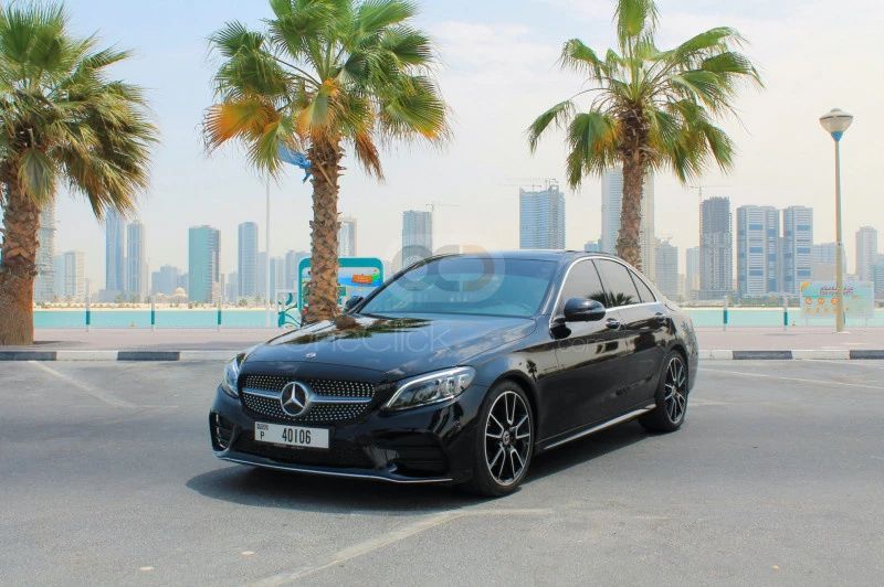 Black Mercedes Benz C200 2020 for rent in Dubai 2